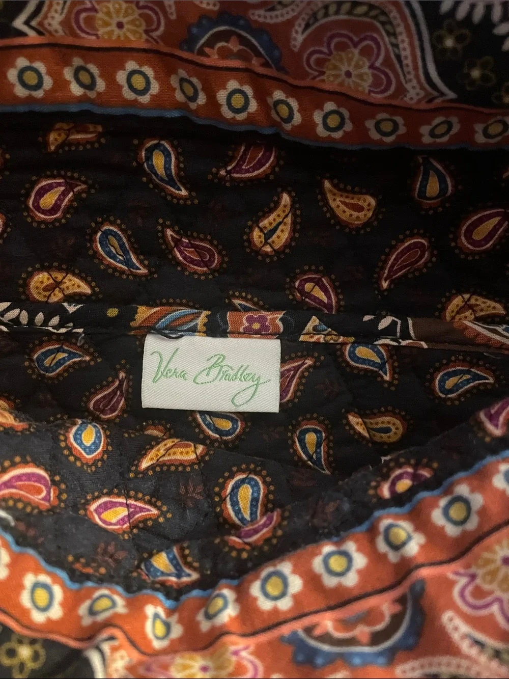 Vera Bradley Quilted Floral Tote Bag in Brown and Orange.